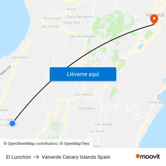 El Lunchón to Valverde Canary Islands Spain map