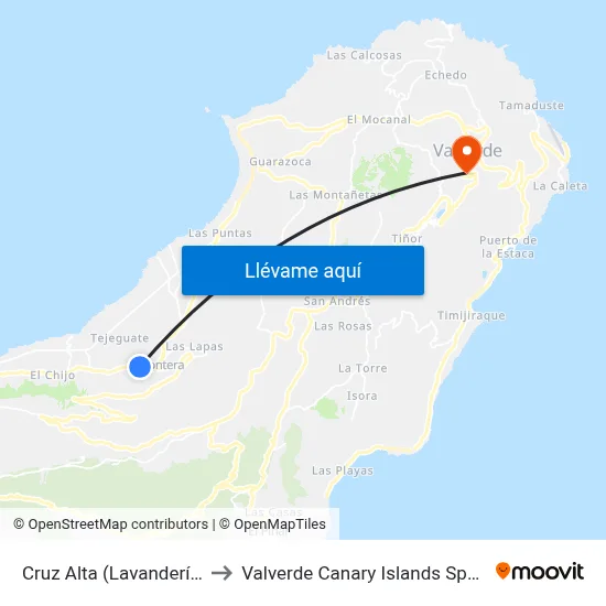 Cruz Alta (Lavandería) to Valverde Canary Islands Spain map