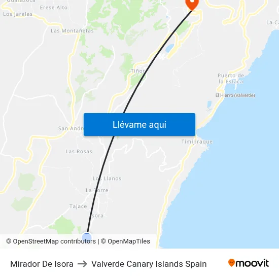 Mirador De Isora to Valverde Canary Islands Spain map
