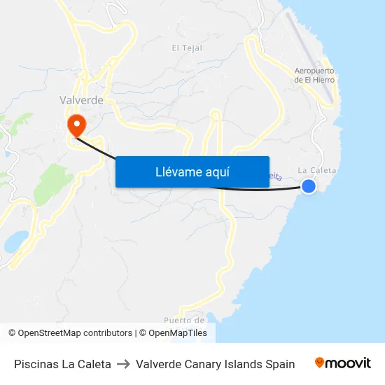 Piscinas La Caleta to Valverde Canary Islands Spain map