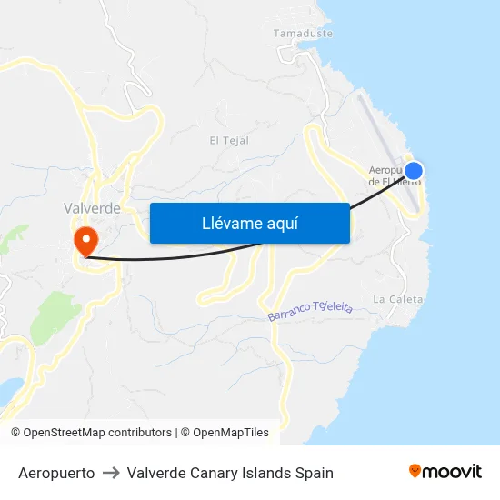 Aeropuerto to Valverde Canary Islands Spain map