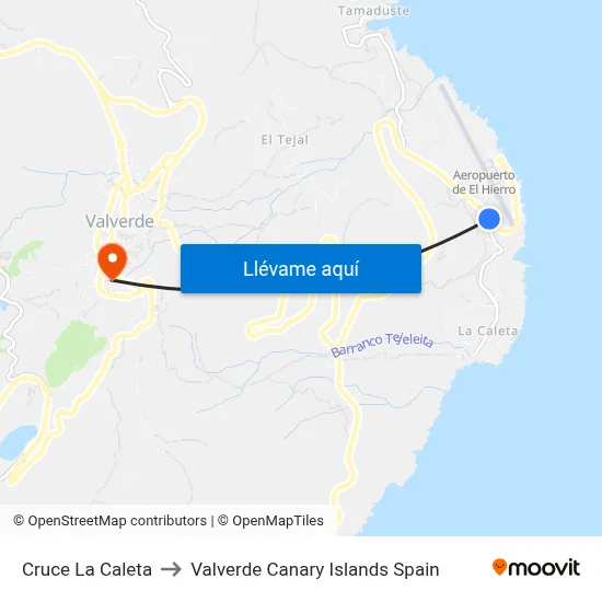 Cruce La Caleta to Valverde Canary Islands Spain map