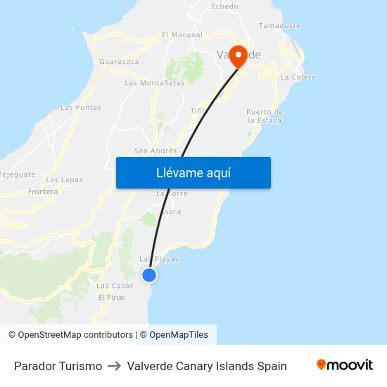 Parador Turismo to Valverde Canary Islands Spain map