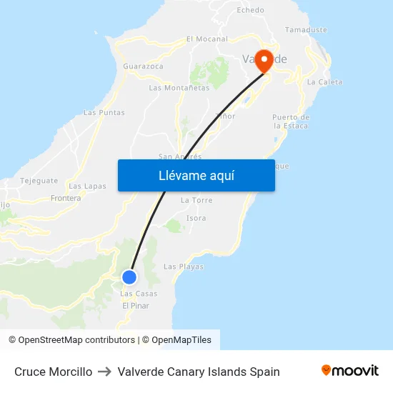 Cruce Morcillo to Valverde Canary Islands Spain map