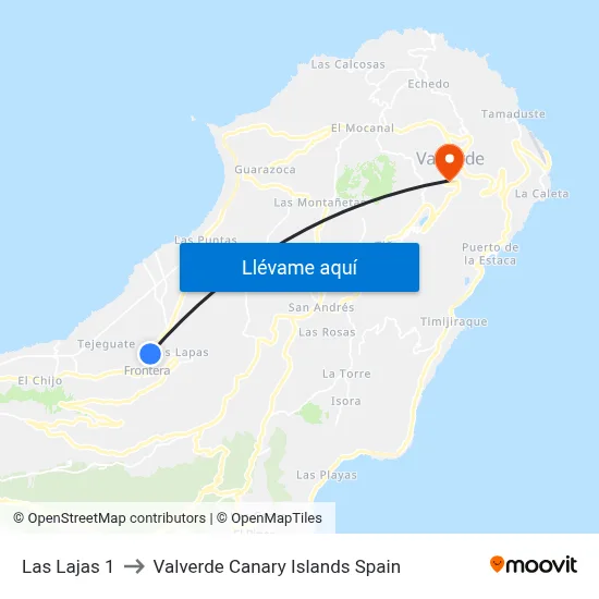 Las Lajas 1 to Valverde Canary Islands Spain map