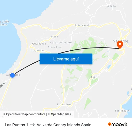 Las Puntas 1 to Valverde Canary Islands Spain map