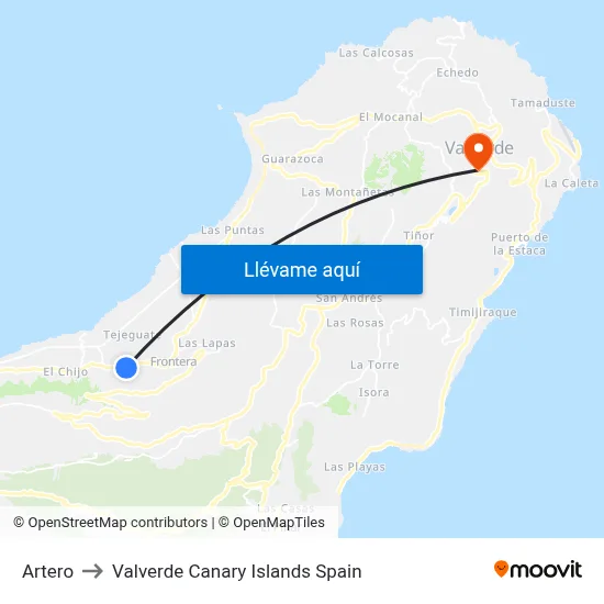 Artero to Valverde Canary Islands Spain map