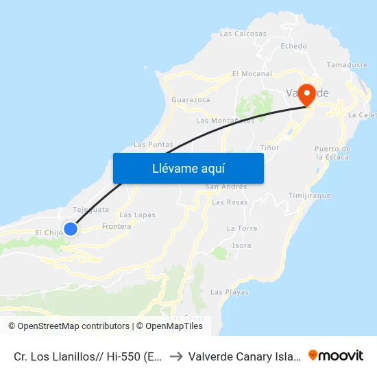 Cr. Los Llanillos// Hi-550 (Ermita Ataúd) to Valverde Canary Islands Spain map