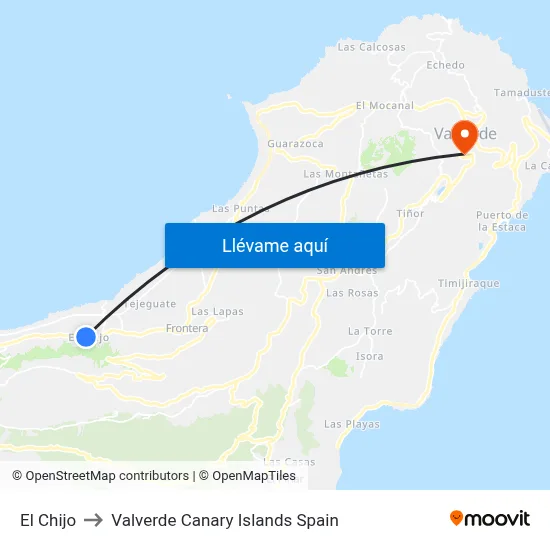 El Chijo to Valverde Canary Islands Spain map