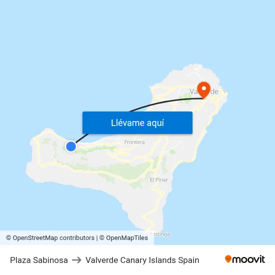 Plaza Sabinosa to Valverde Canary Islands Spain map