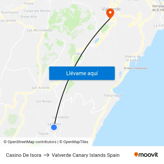 Casino De Isora to Valverde Canary Islands Spain map