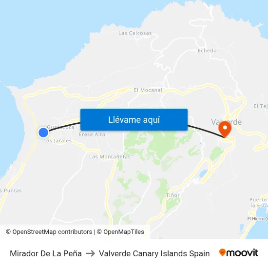 Mirador De La Peña to Valverde Canary Islands Spain map