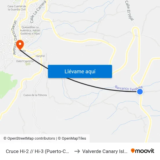 Cruce  Hi-2 // Hi-3 (Puerto-Cmno. La Caleta) to Valverde Canary Islands Spain map