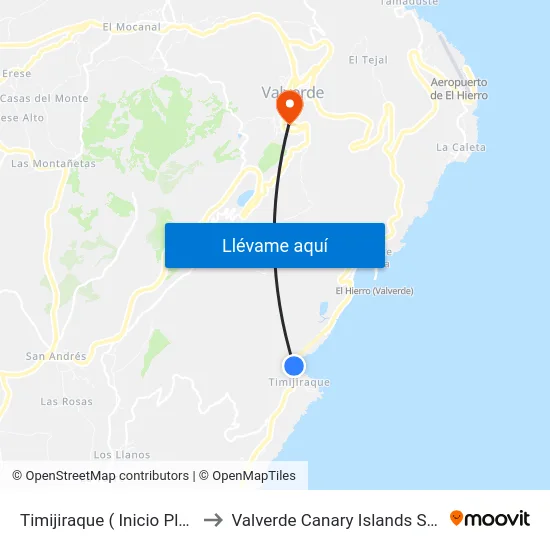 Timijiraque ( Inicio Playa) to Valverde Canary Islands Spain map