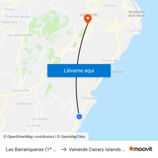 Las Barranqueras (1ª Casa) to Valverde Canary Islands Spain map