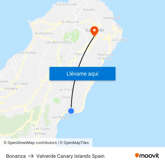 Bonanza to Valverde Canary Islands Spain map