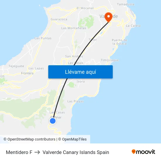 Mentidero F to Valverde Canary Islands Spain map