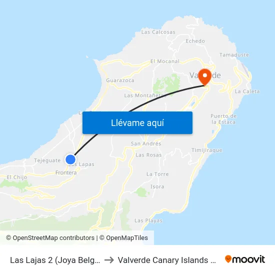 Las Lajas 2 (Joya Belgara) to Valverde Canary Islands Spain map