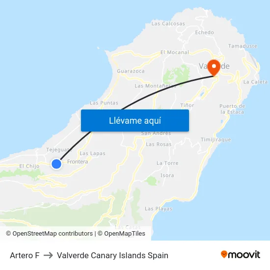 Artero F to Valverde Canary Islands Spain map