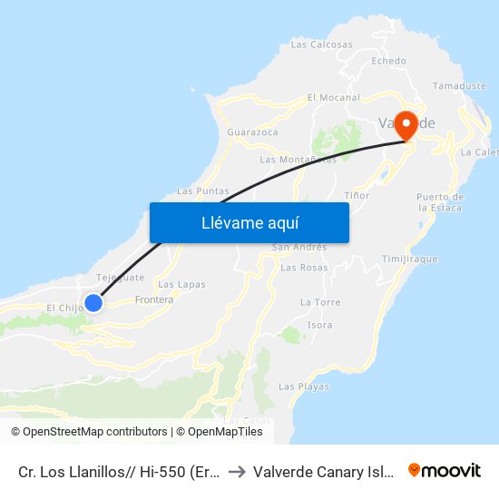 Cr. Los Llanillos// Hi-550 (Ermita Ataúd) F to Valverde Canary Islands Spain map