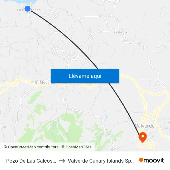 Pozo De Las Calcosas to Valverde Canary Islands Spain map