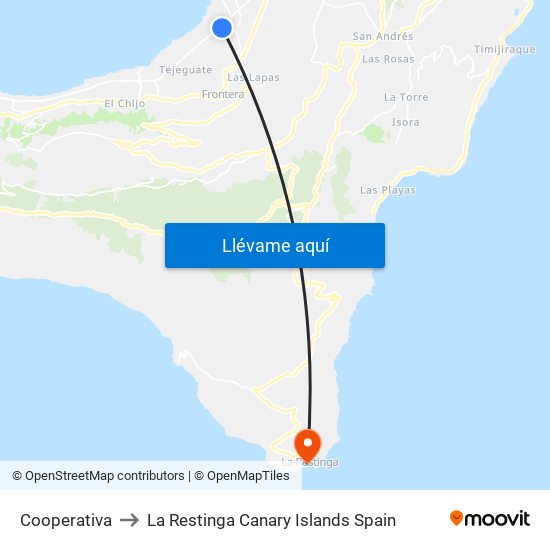 Cooperativa to La Restinga Canary Islands Spain map