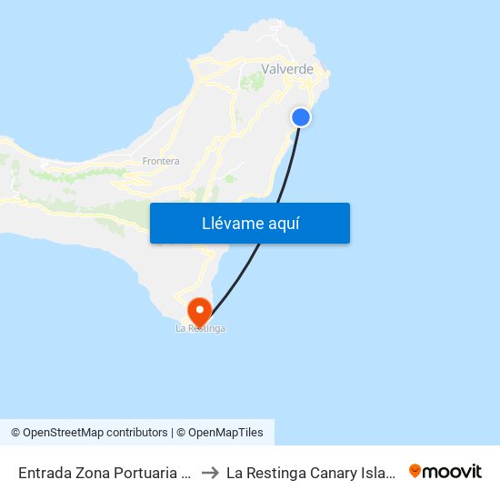 Entrada Zona Portuaria (Mirador) to La Restinga Canary Islands Spain map