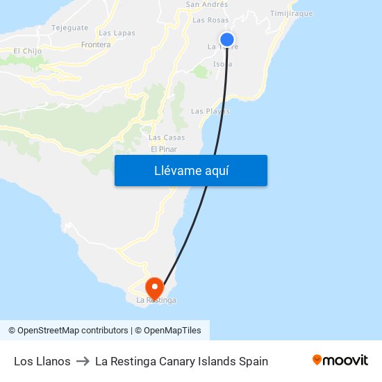 Los Llanos to La Restinga Canary Islands Spain map