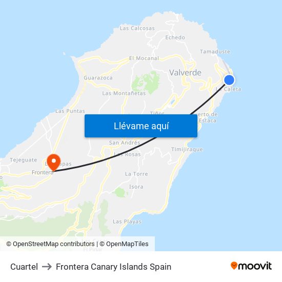 Cuartel to Frontera Canary Islands Spain map