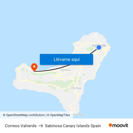 Correos Valverde to Sabinosa Canary Islands Spain map