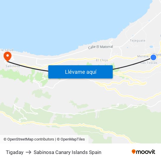 Tigaday to Sabinosa Canary Islands Spain map