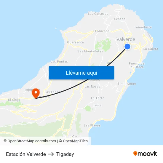Estación Valverde to Tigaday map