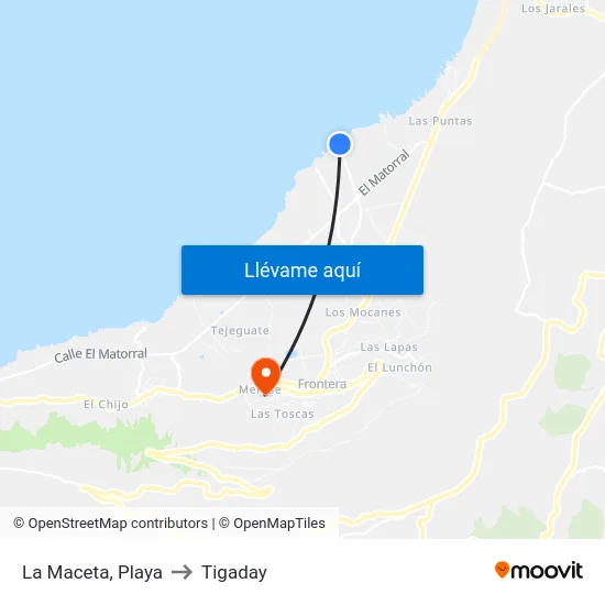La Maceta, Playa to Tigaday map