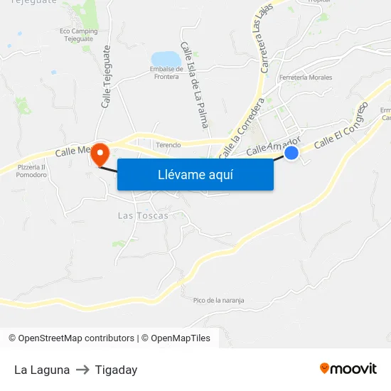 La Laguna to Tigaday map
