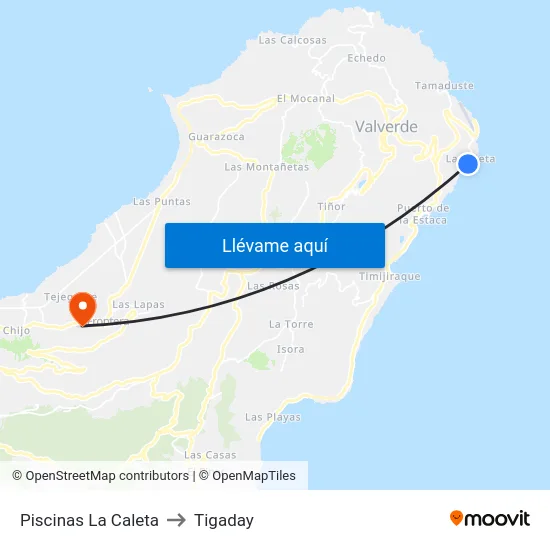 Piscinas La Caleta to Tigaday map