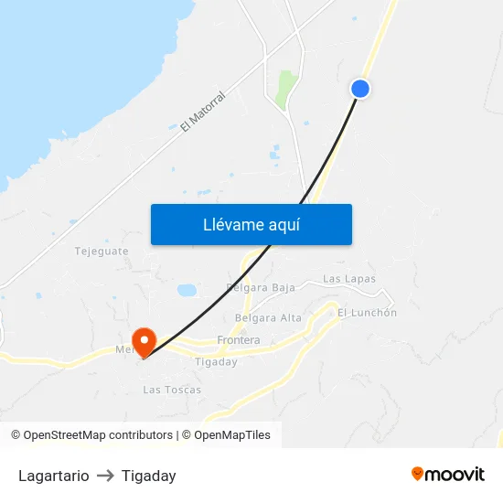 Lagartario to Tigaday map