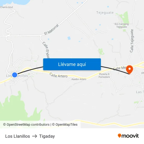 Los Llanillos to Tigaday map