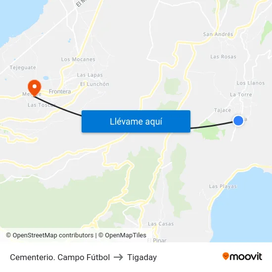 Cementerio. Campo Fútbol to Tigaday map