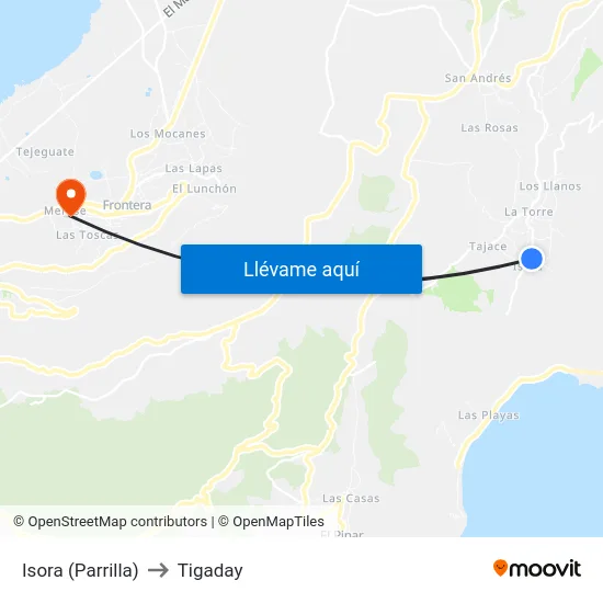 Isora (Parrilla) to Tigaday map