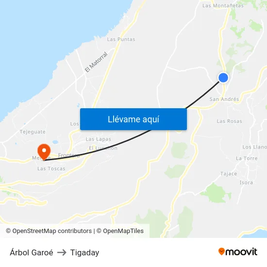 Árbol Garoé to Tigaday map