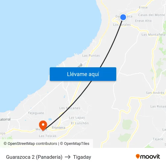 Guarazoca 2 (Panadería) to Tigaday map