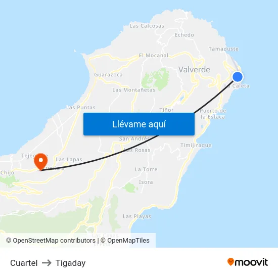 Cuartel to Tigaday map
