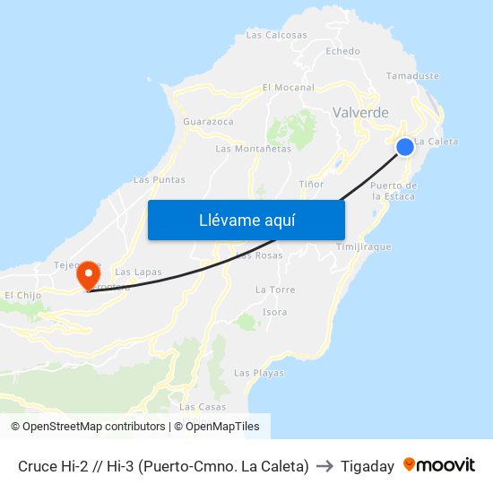 Cruce  Hi-2 // Hi-3 (Puerto-Cmno. La Caleta) to Tigaday map