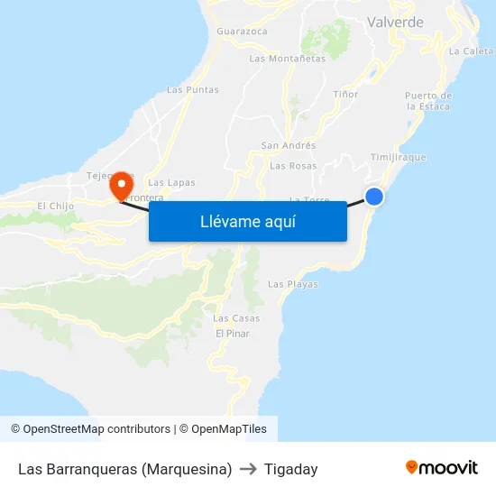 Las Barranqueras (Marquesina) to Tigaday map