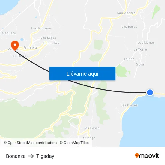 Bonanza to Tigaday map