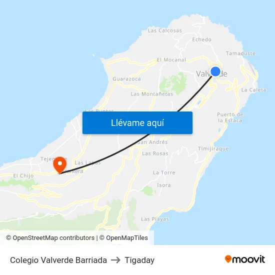Colegio Valverde Barriada to Tigaday map