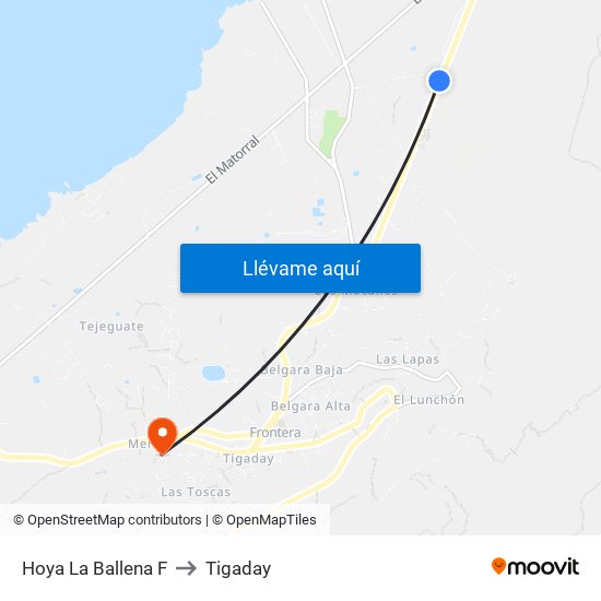 Hoya La Ballena F to Tigaday map