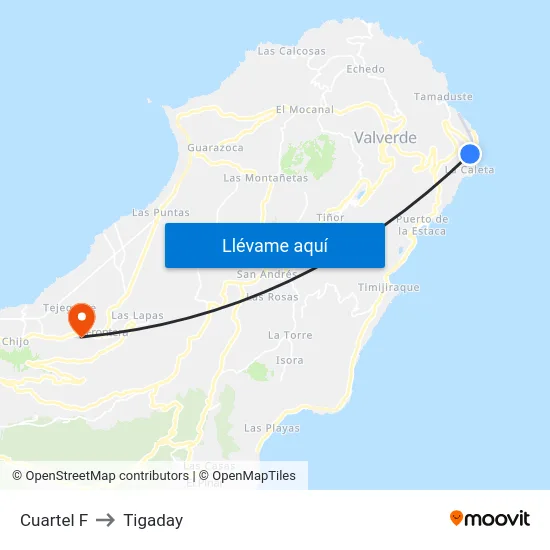 Cuartel F to Tigaday map