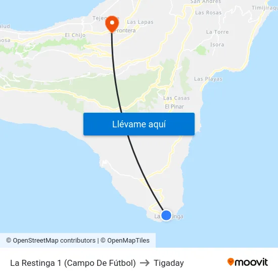 La Restinga 1 (Campo De Fútbol) to Tigaday map