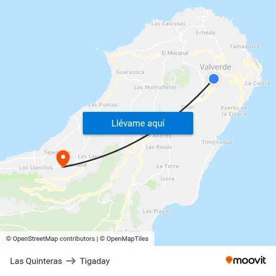 Las Quinteras to Tigaday map